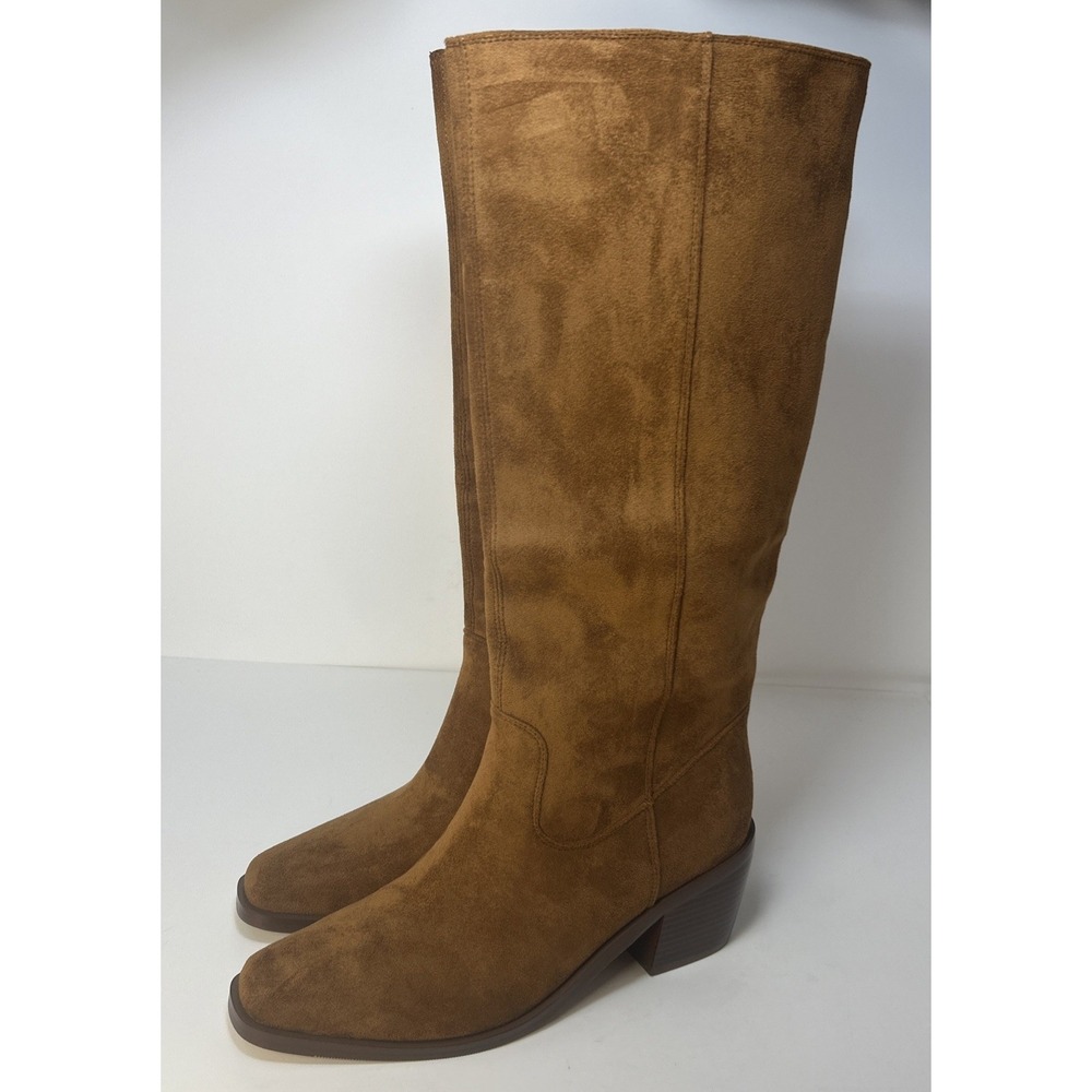 HOCHFART Women's Suede Knee High Boots Size 8.5 Brown‎ Block Heel Square Toe NIB